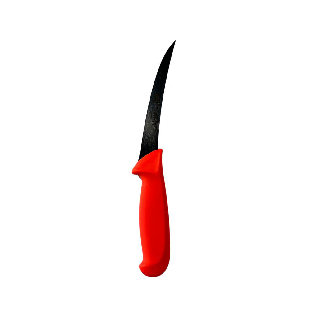 Eicker 15cm half-flexible boning knife red handle - butchers colour coded knife