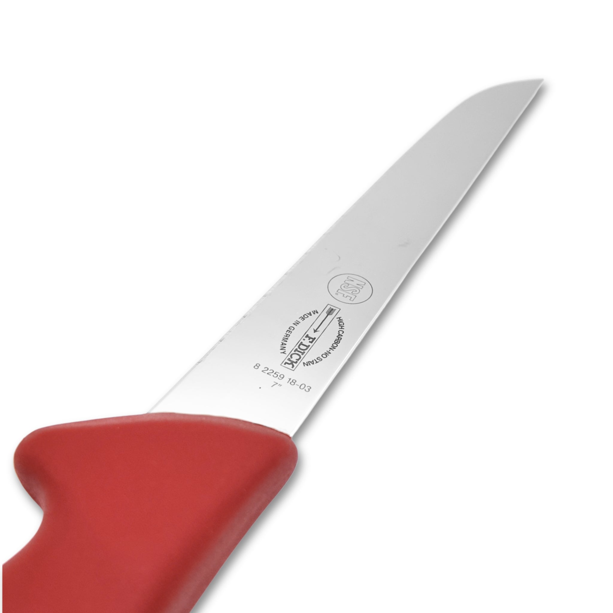 F Dick 7 inch white boning knife close-up - butchers blade detail
