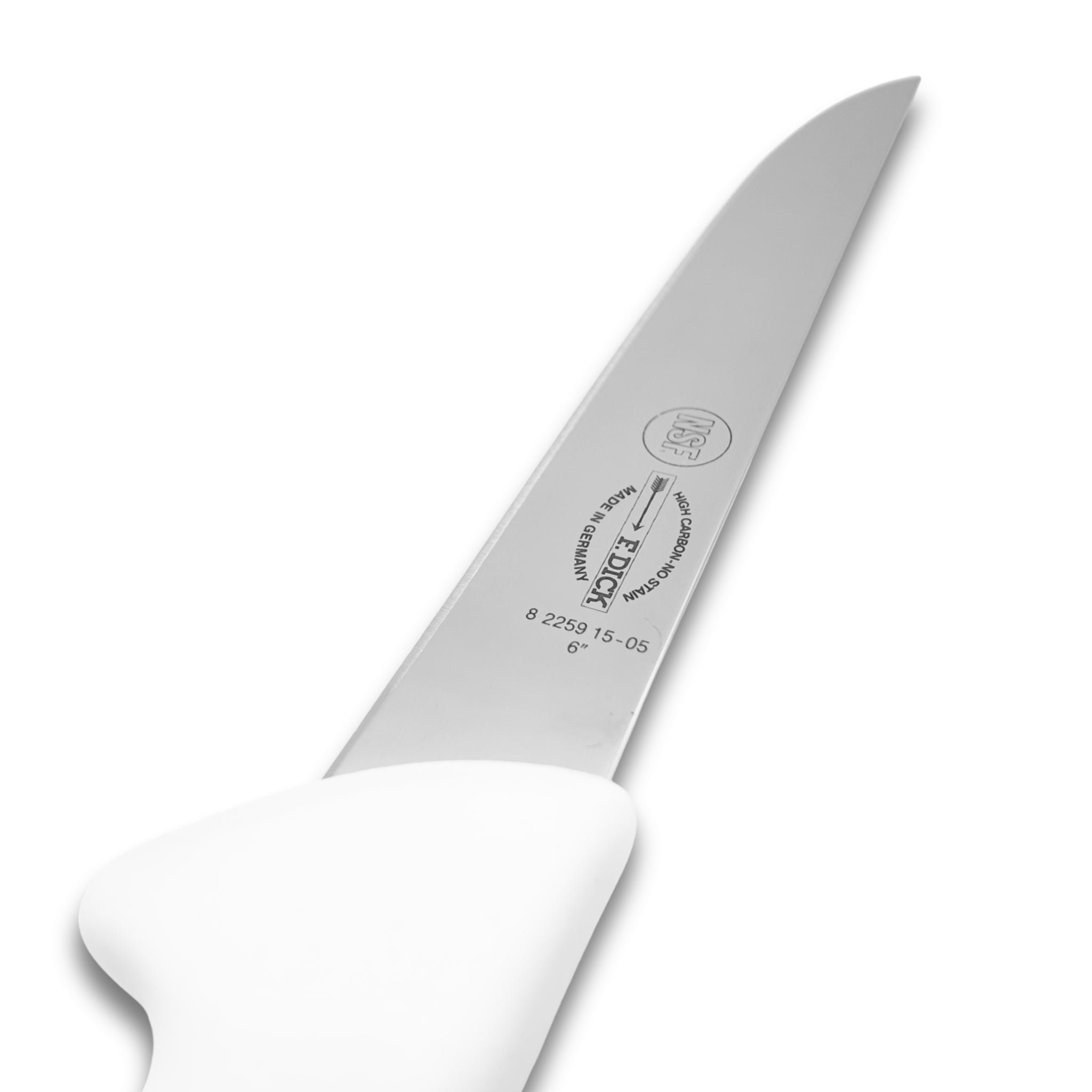 F Dick green boning knife handle close-up - butchers knife colour coded