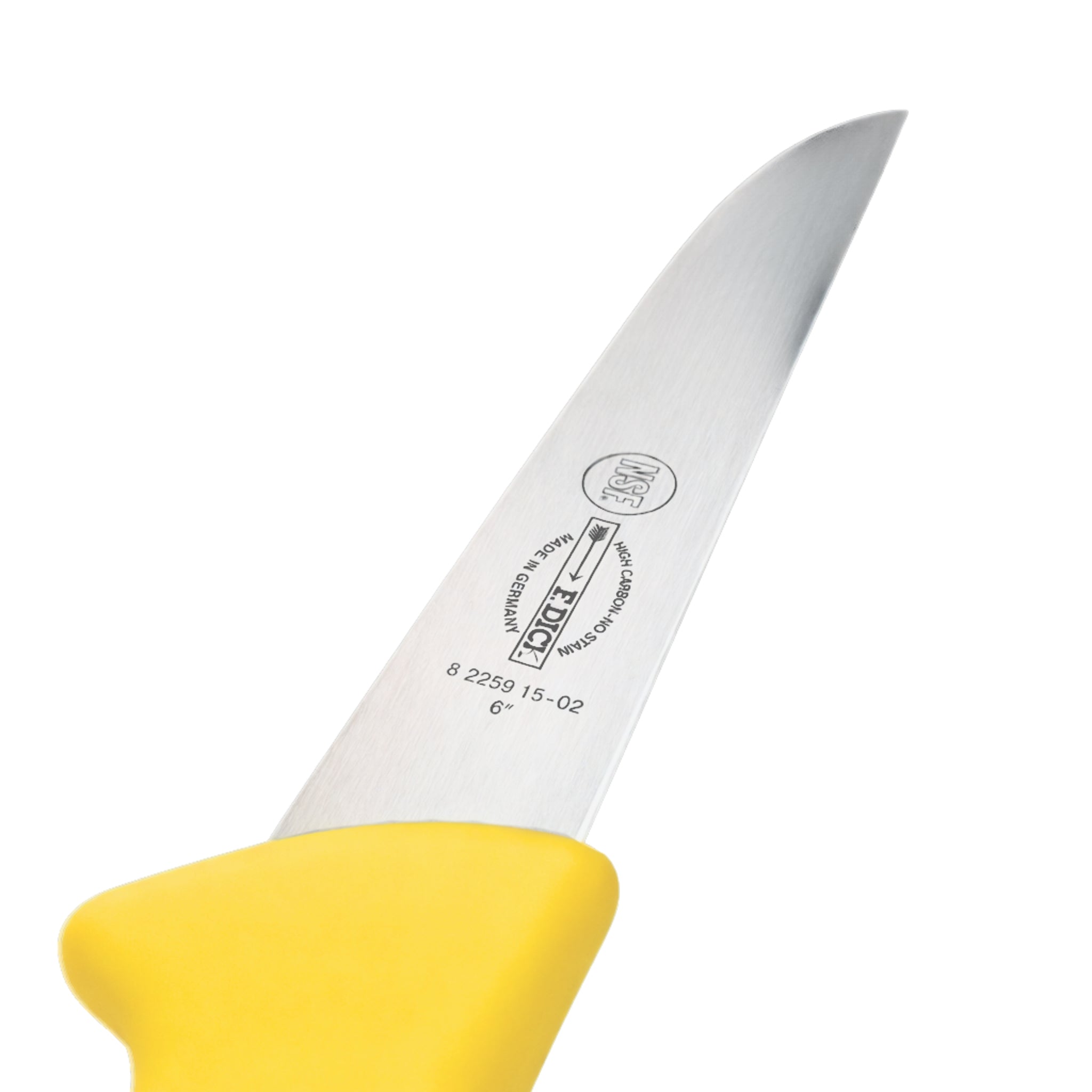 F Dick yellow boning knife close-up - butchers colour coded knife