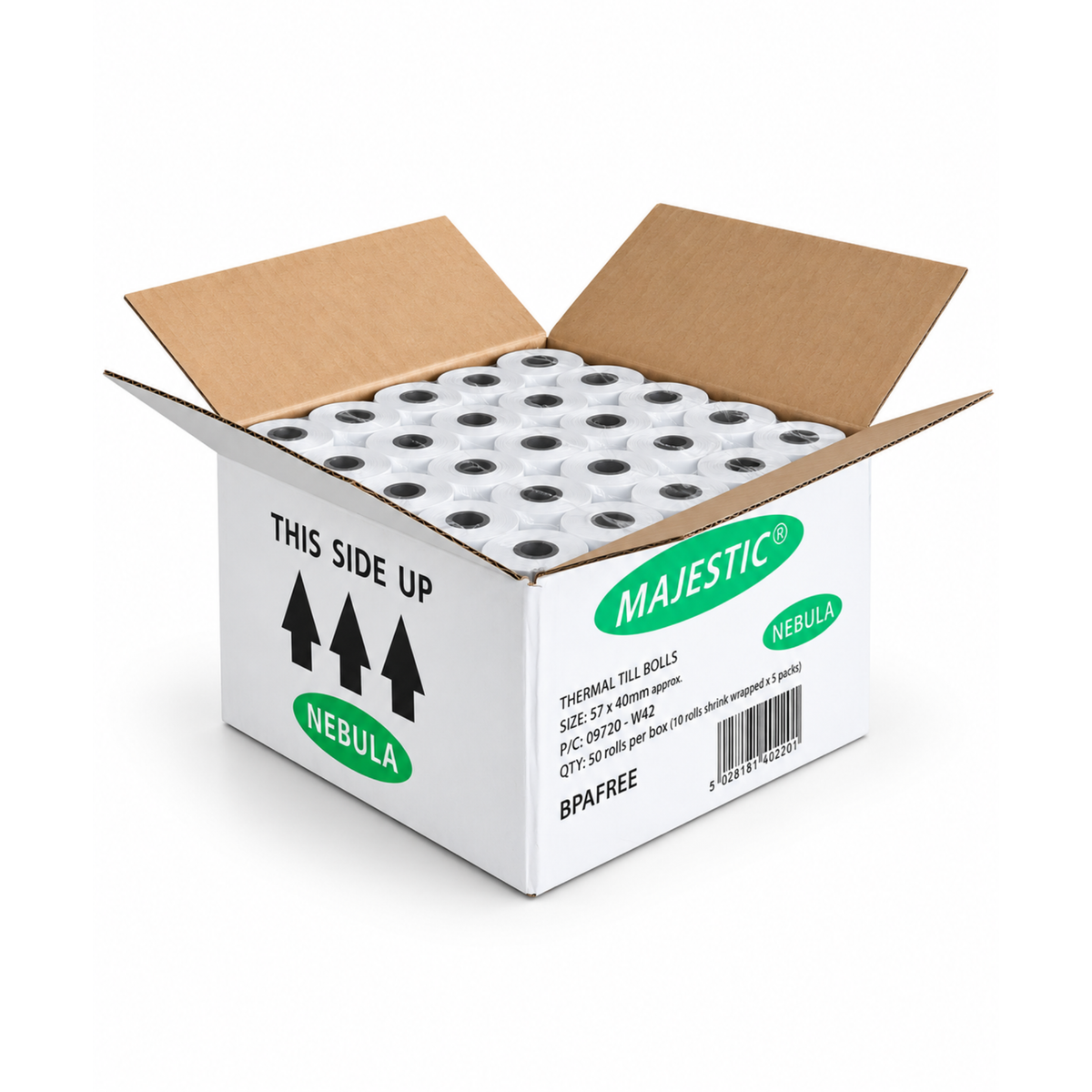 Majestic Nebula thermal chip & pin till rolls 57x40mm pack of 50 - card machine receipt rolls for butcher shops
