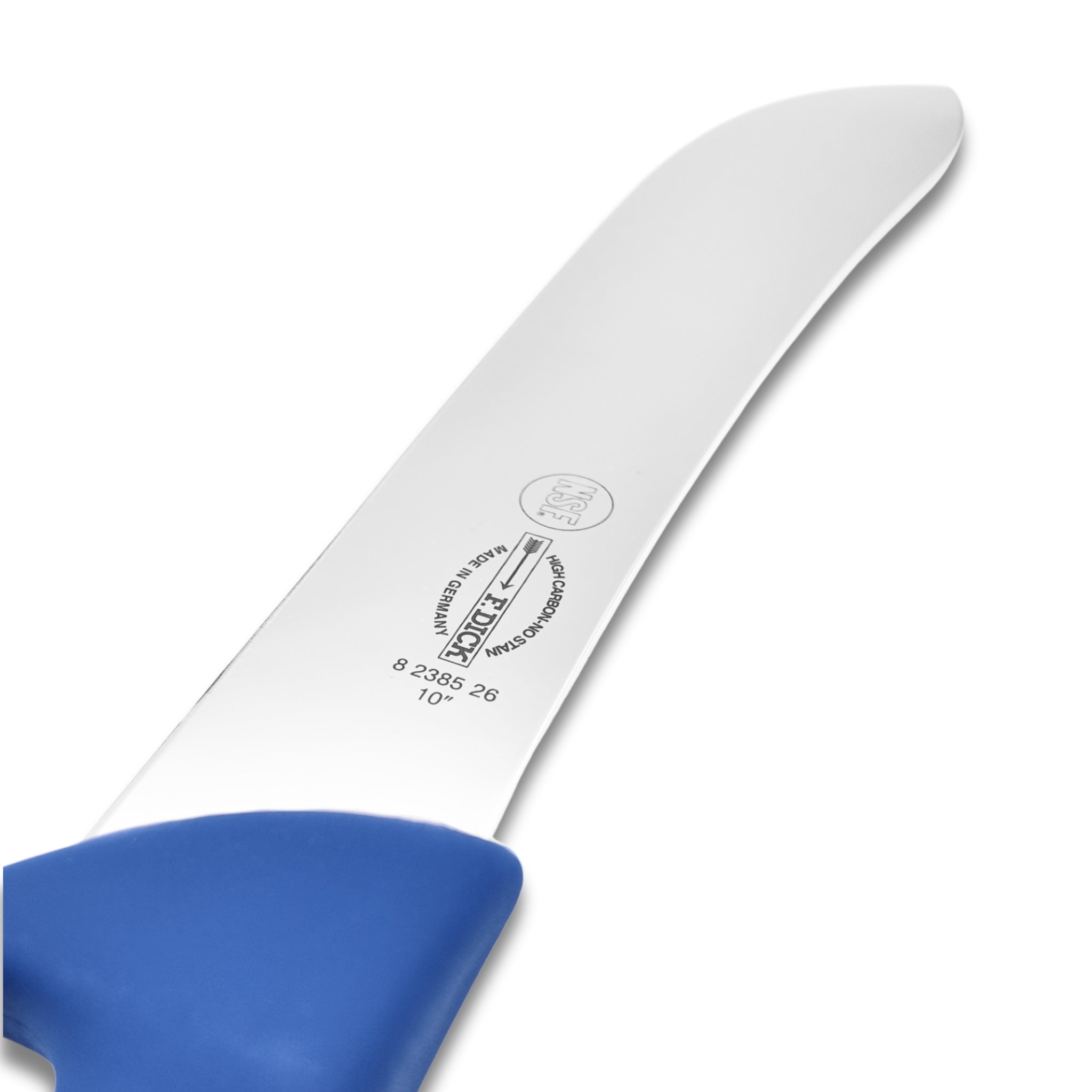F Dick 10 inch steak knife blue close-up - butchers professional slicer