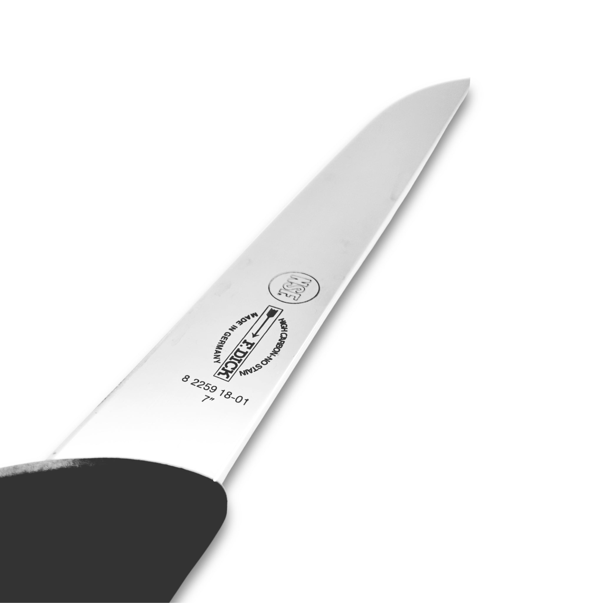 F Dick 7 inch red boning knife close-up - butchers professional blade