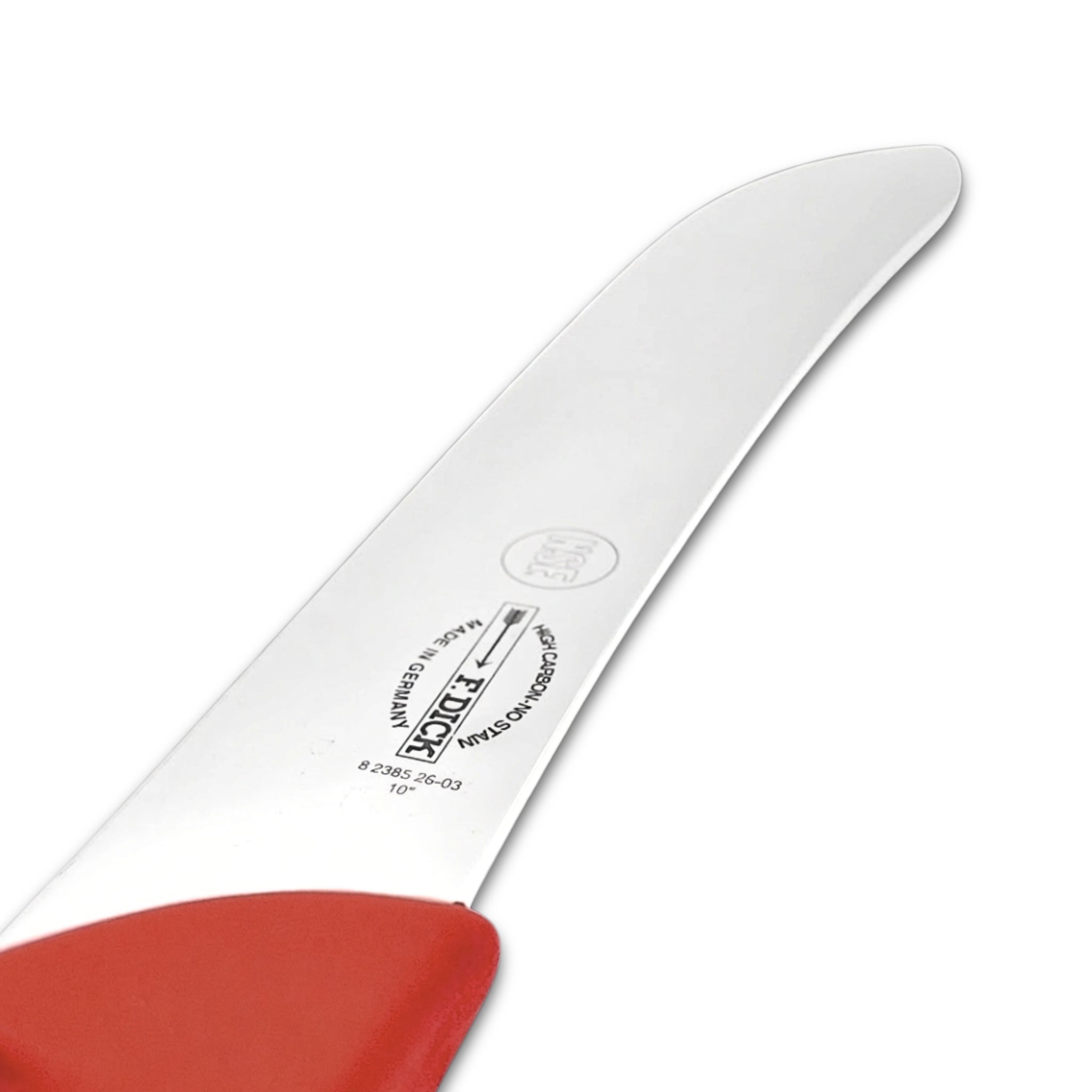 F Dick 10 inch steak knife white close-up - butchers slicing knife detail