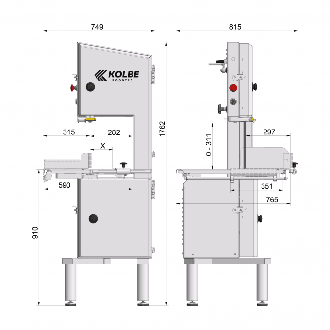 Kolbe K330S Bandsaw Side View - Commercial Professional Butcher Meat Cutting Band Saw