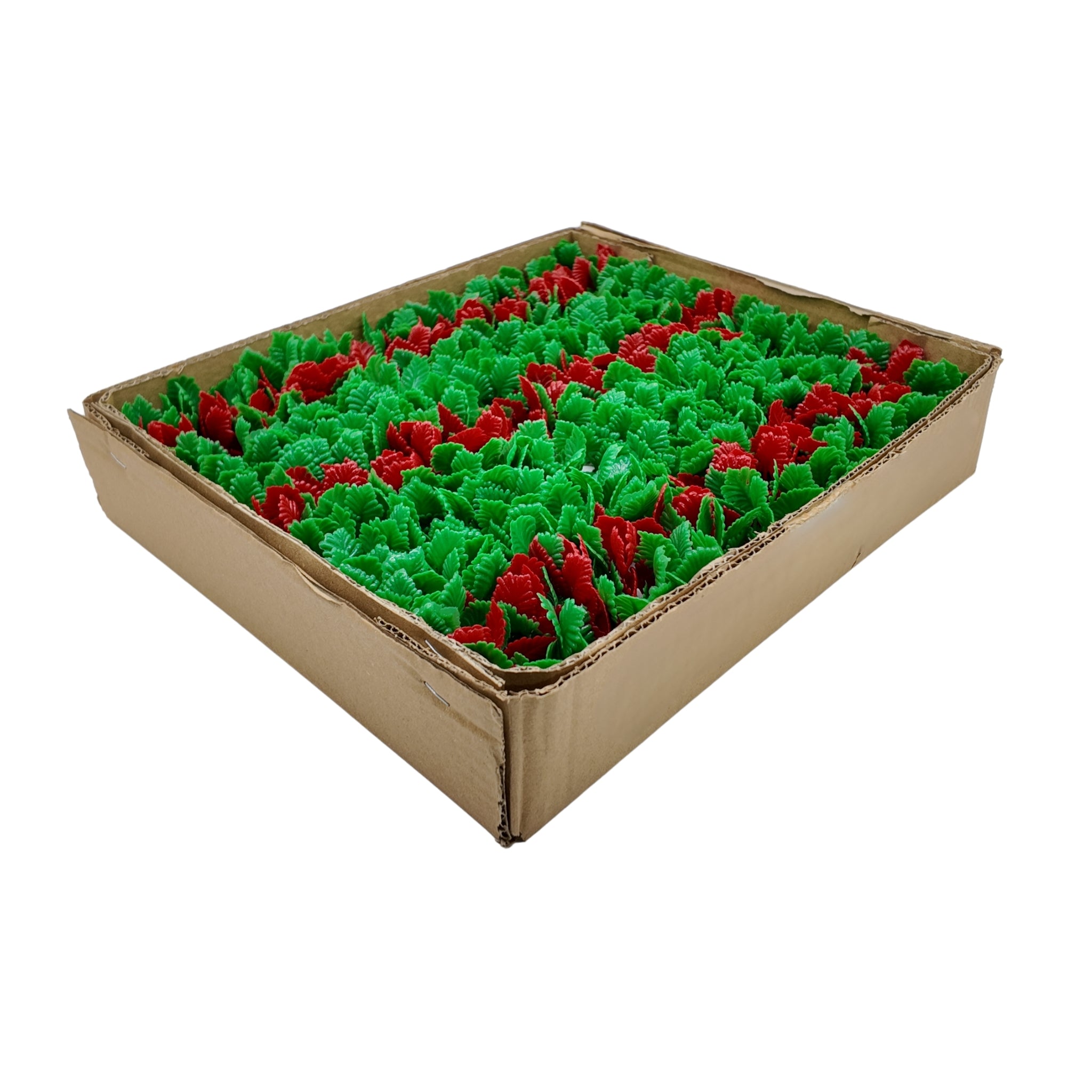 Red Green Leaf Garnish White Base 250mm Detail - Butcher Shop Display Decoration