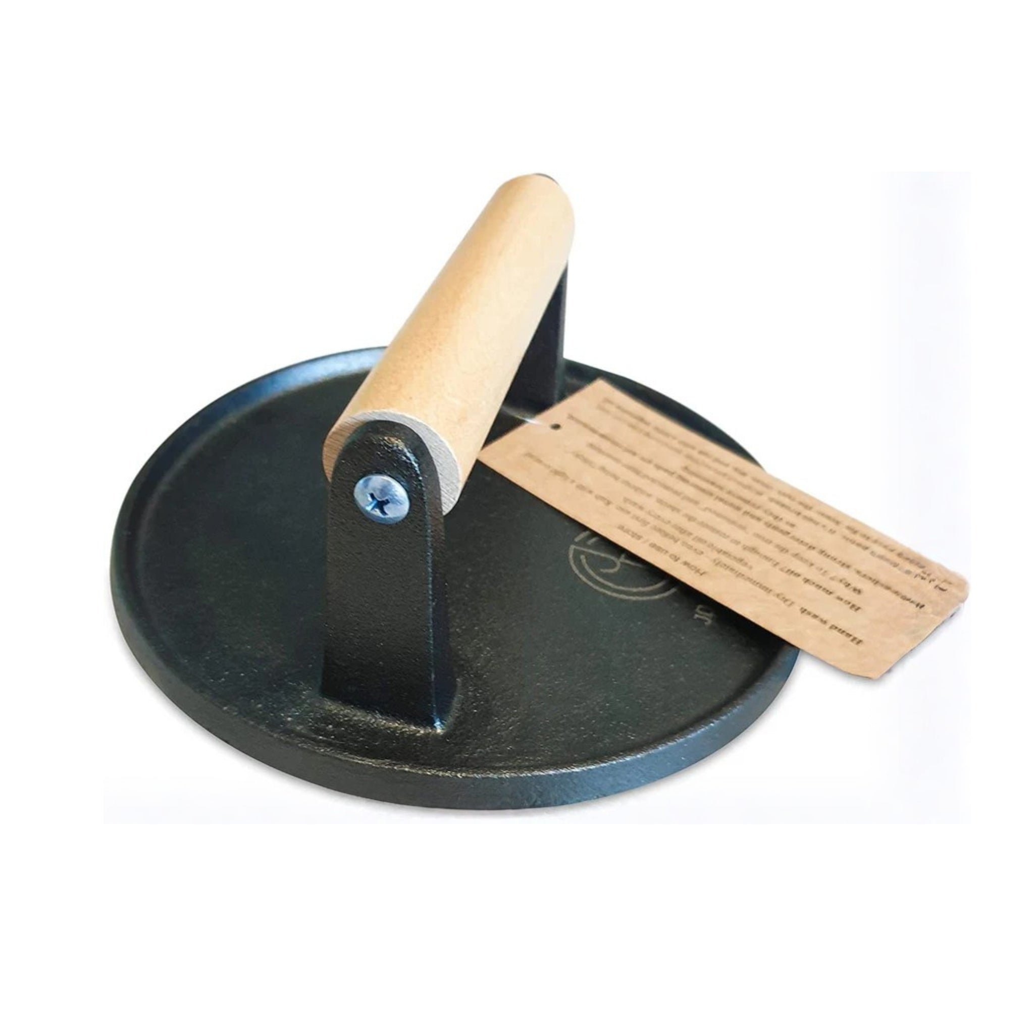 Round cast iron burger press - heavy duty tool for shaping uniform burger patties