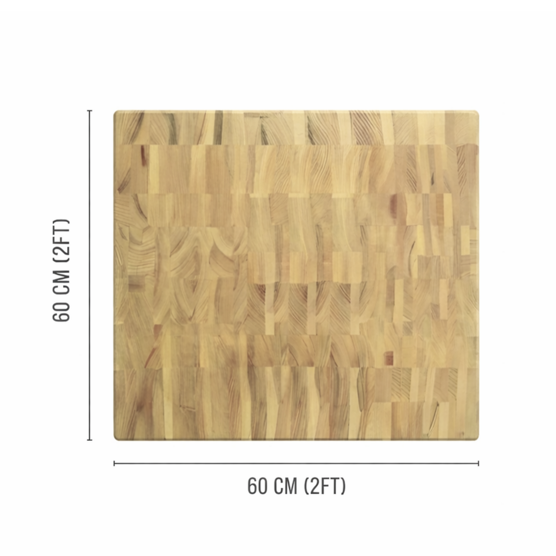 60x60cm wooden butchers block side view - professional Black Locust chopping surface