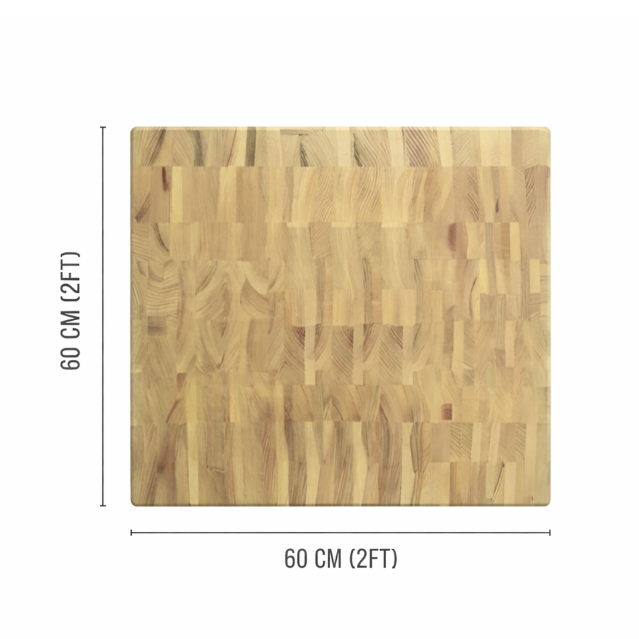 60x60cm wooden butchers block side view - professional Black Locust chopping surface