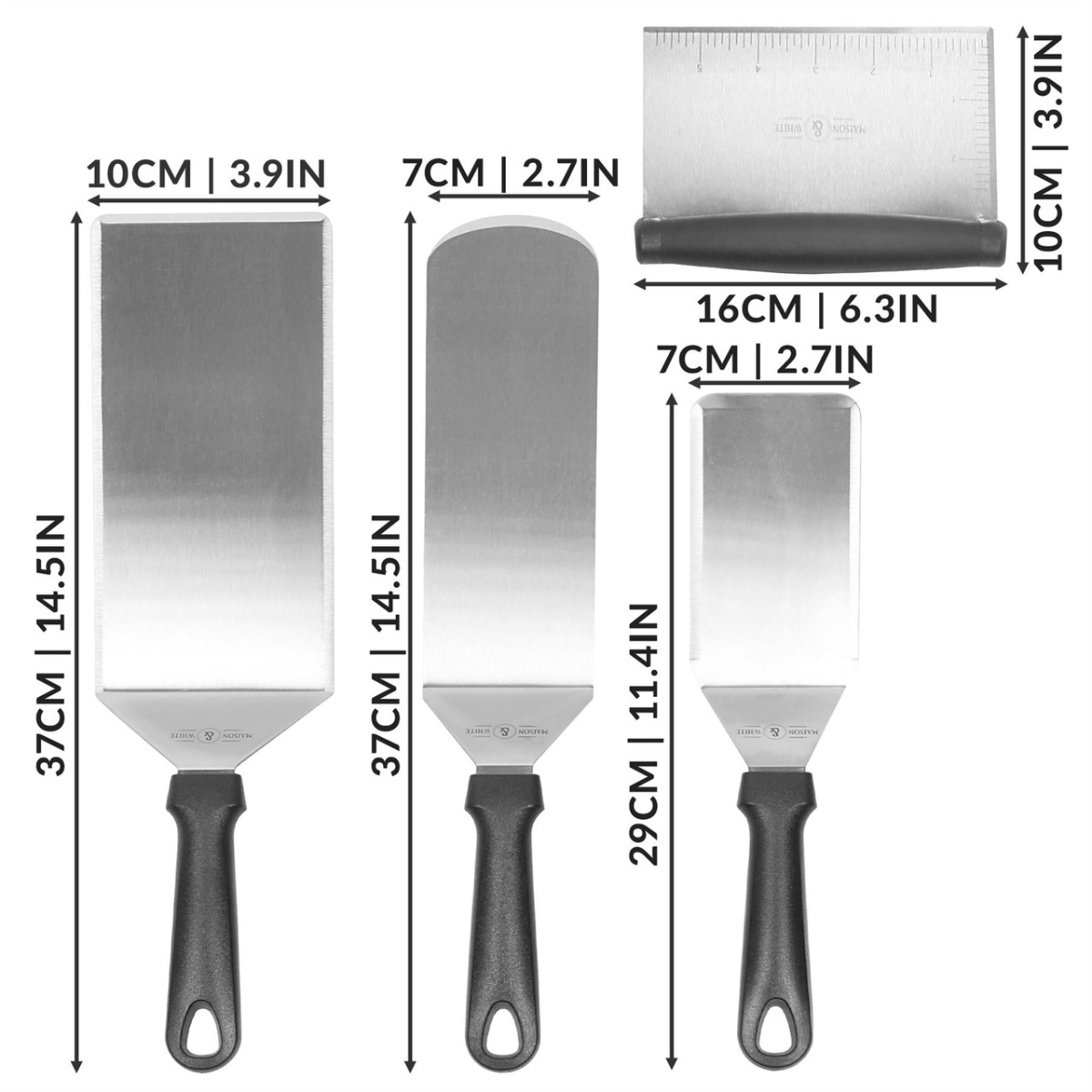 4 Piece Stainless Steel Spatula Set in Use - Professional Chef and Butcher Utensils