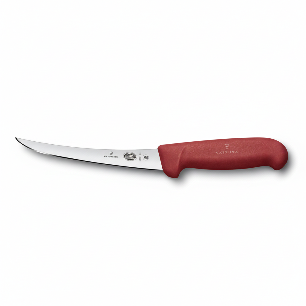 Victorinox 5 Inch Boning Knife Narrow Curved Red - Professional Butcher Boning Knife
