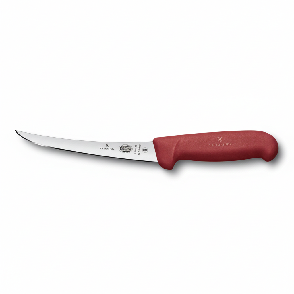 Victorinox 5 Inch Narrow Curved Flexible Boning Knife Red - Professional Butcher Boning Knife