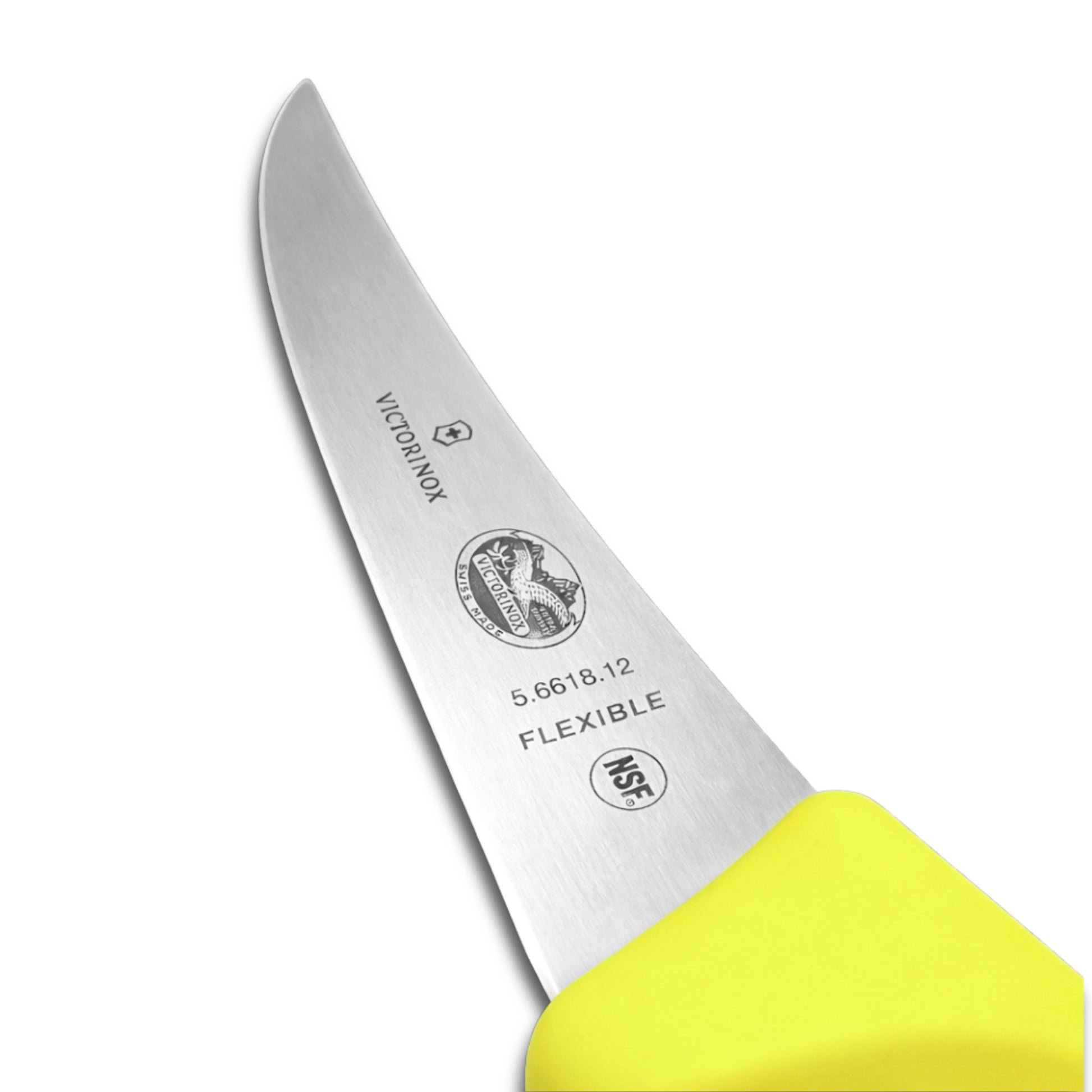 Victorinox 5 Inch Yellow Boning Knife Blade Detail - Commercial Butcher Knife