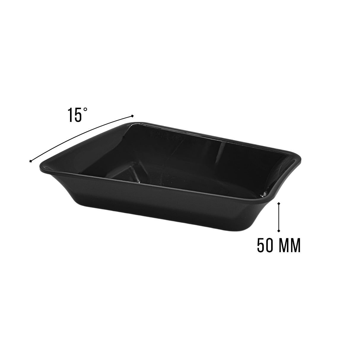 Black corner tray detail view - food-safe butchers display