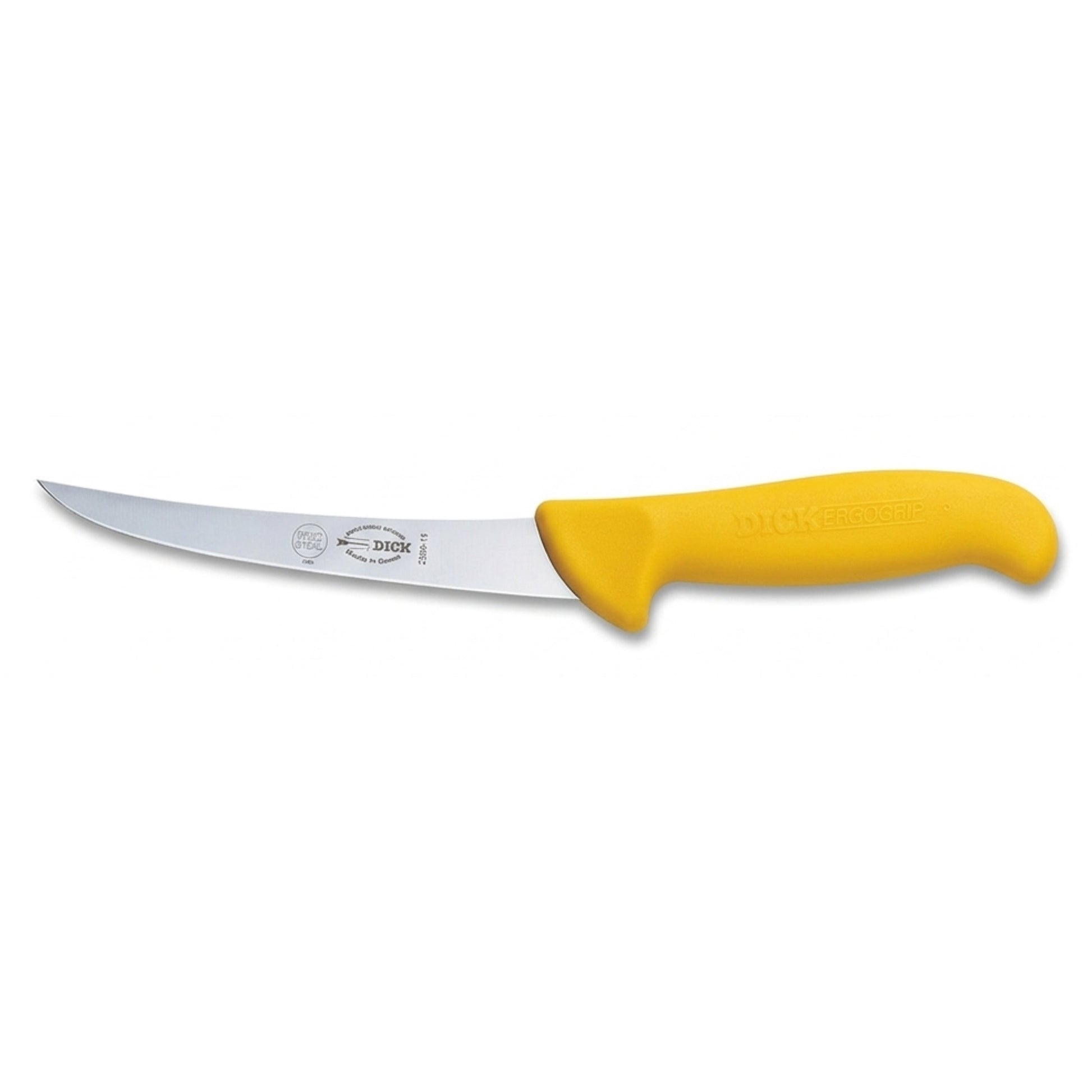 F Dick 5 inch curved boning knife yellow handle - butchers colour coded blade