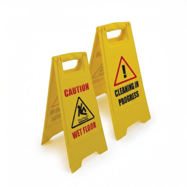 Professional yellow caution wet floor signs - butchers shop safety equipment