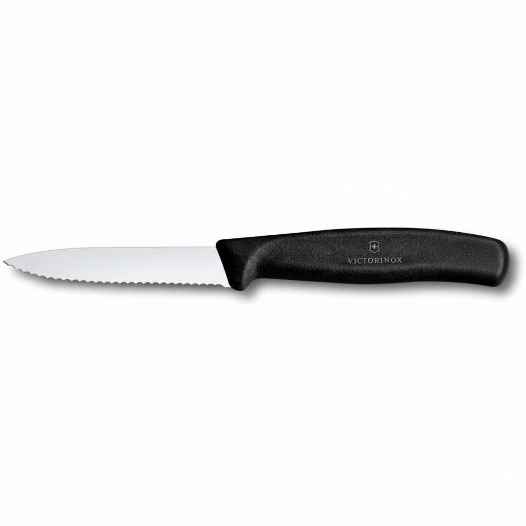Victorinox 3 Inch Paring Knife Straight Blade Serrated Edge Black - Professional Kitchen Paring Knife