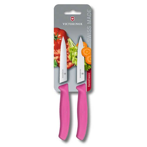 Victorinox 2x Paring Knife Pink Pointed Tip Serrated Straight Edge - Professional Kitchen Knife Set