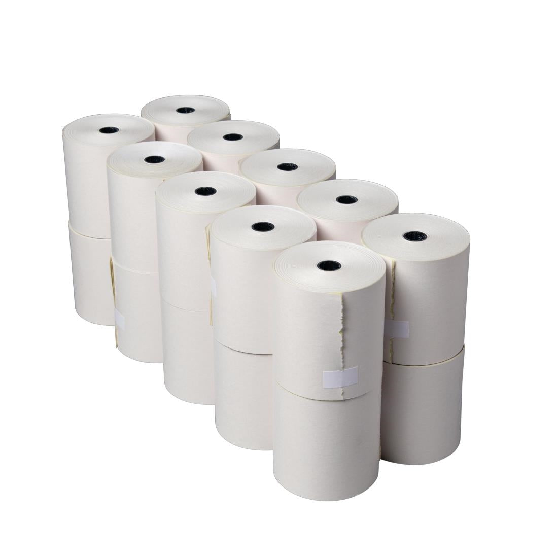 Fiesta non-thermal 2-ply white and yellow till roll 76x70mm pack of 20 for butchers
