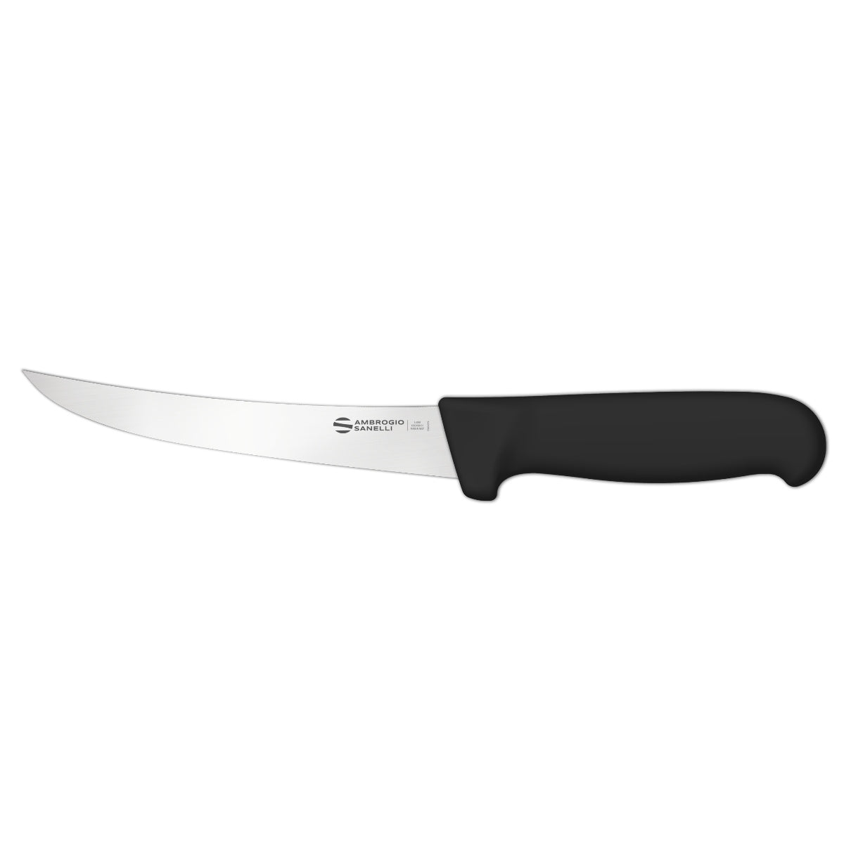 Ambrogio Sanelli Flexible Curved Boning Knife Black Handle - Professional Butcher Filleting Blade