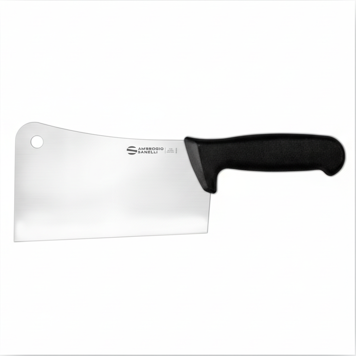 Ambrogio Sanelli Kitchen Cleaver 18cm Black Handle - Professional Butcher Heavy Duty Cleaver
