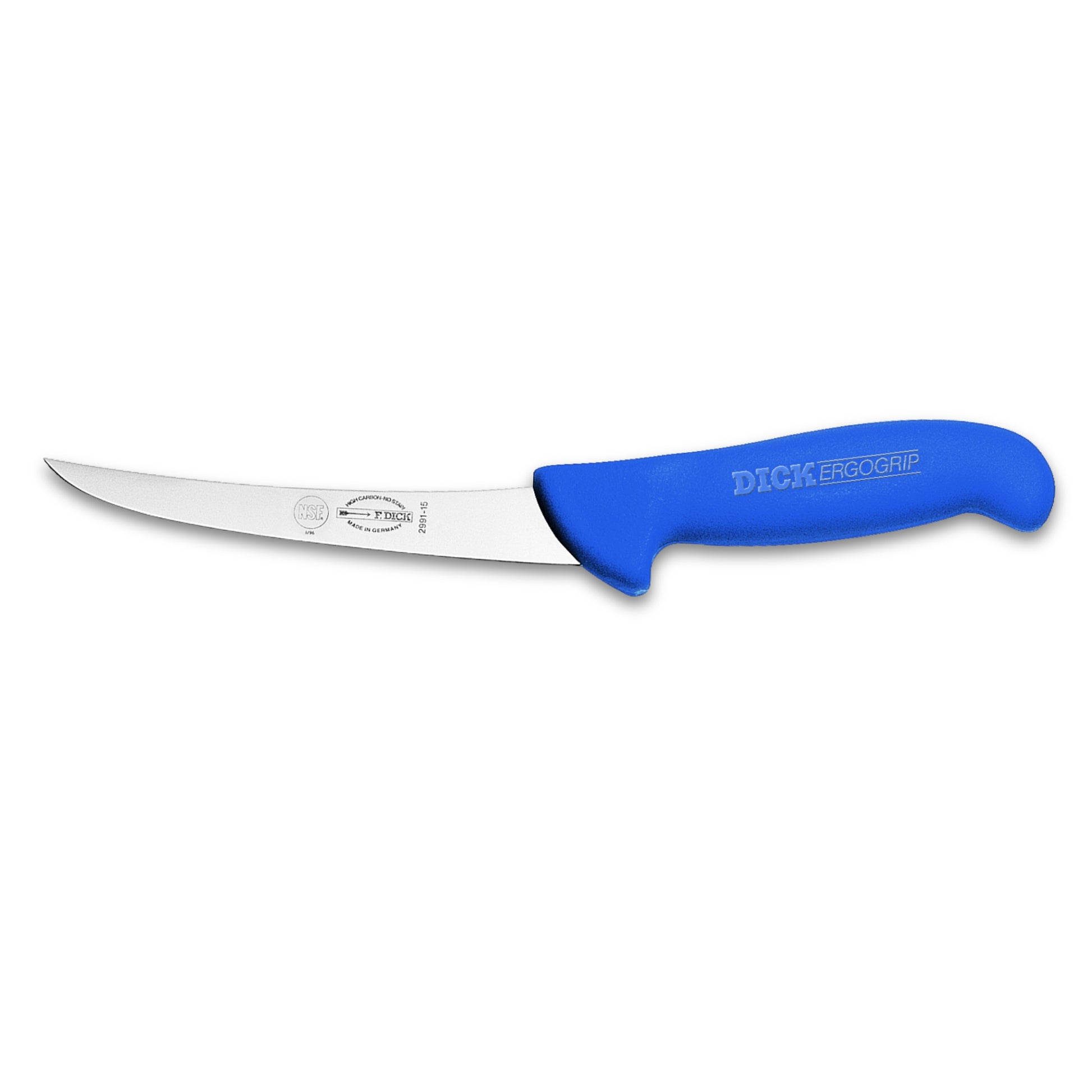 F Dick 6 Inch Semi Curved Boning Knife Angled View - High Carbon Steel Butcher Knife