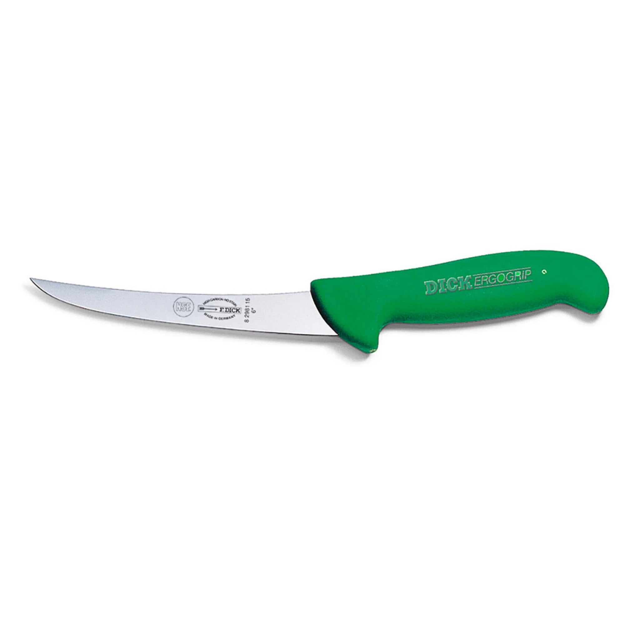 F Dick 15cm curved boning knife green handle - colour coded butchers knife