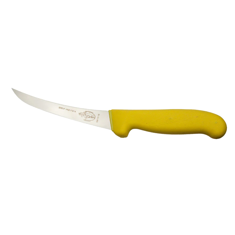 Refurbished Caribou Yellow Semi-Rigid Curved Boning Knife 13cm - Professional Butcher Knife
