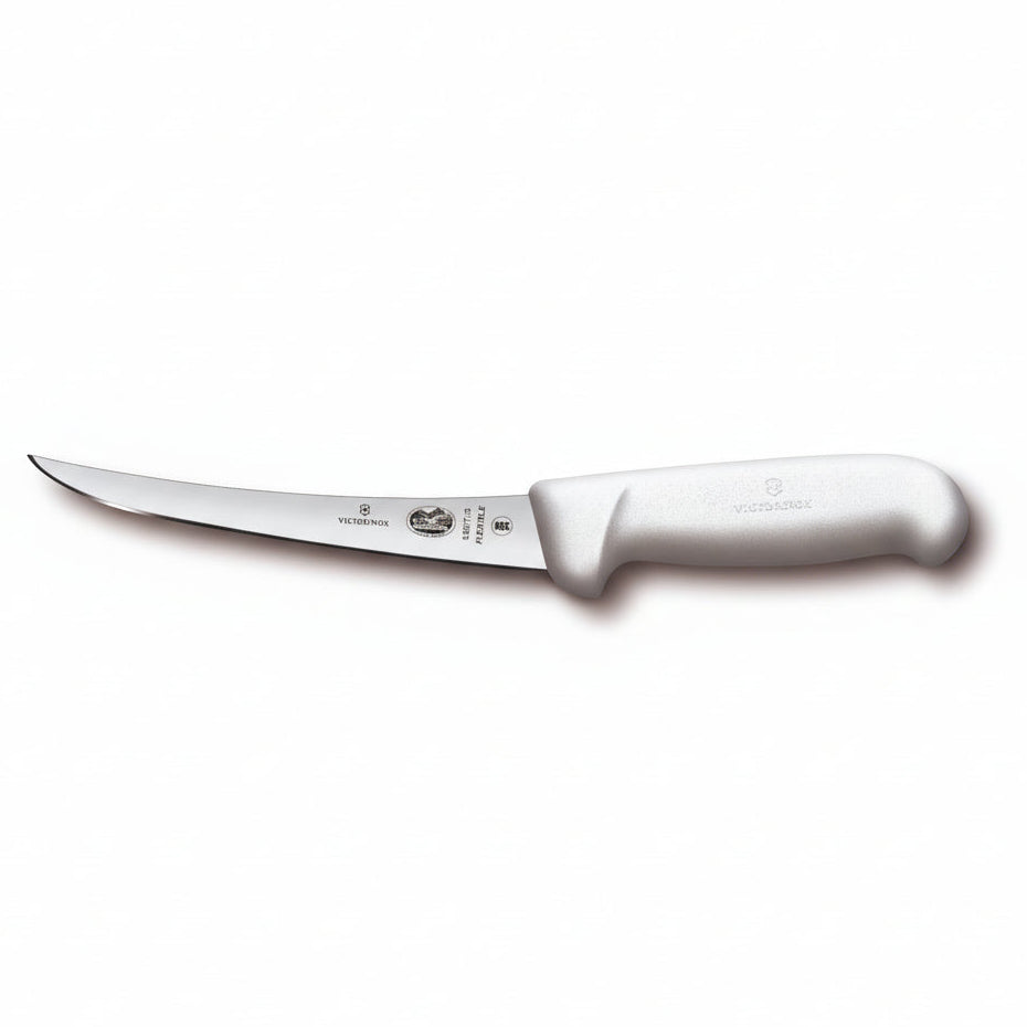 Victorinox 6 Inch Narrow Curved Flexible Boning Knife White Handle - Professional Butcher Boning Knife