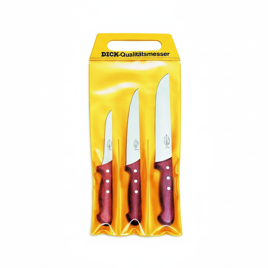 F Dick Wooden 3 Piece Knife Set - Professional German Steel Kitchen Knives with Wooden Block