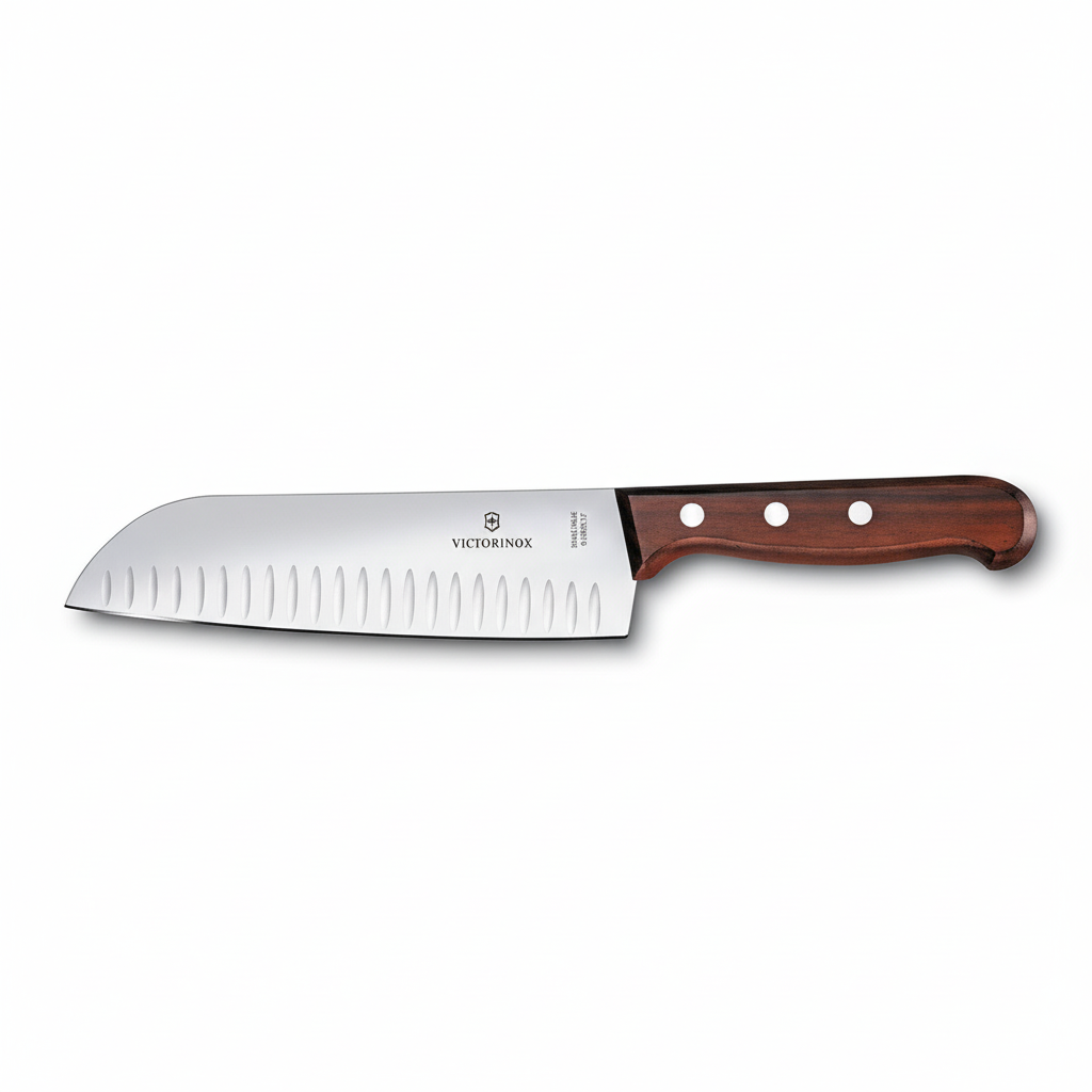 Victorinox 7 Inch Santoku Fluted Knife Wood Handle - Professional Chef Kitchen Knife