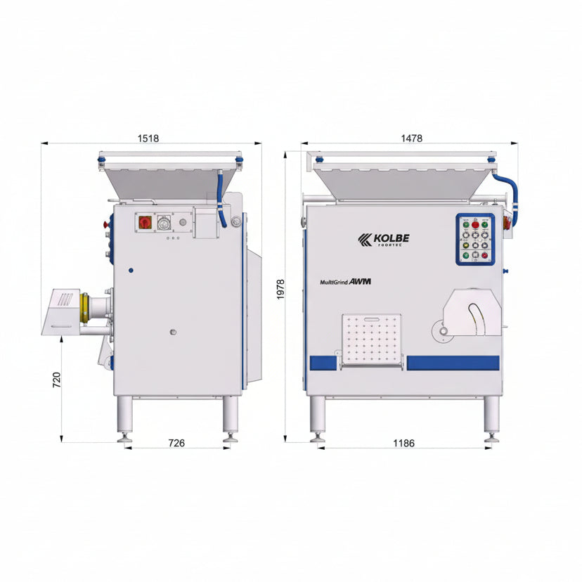 Kolbe AW52-240 commercial meat mincer side view - professional butcher equipment