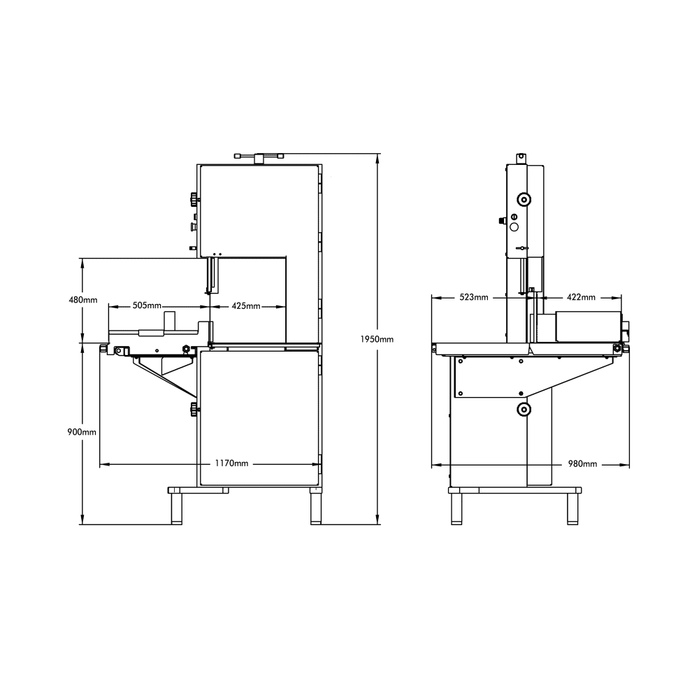 Medoc STL480 commercial meat bandsaw alternate view - professional butchers equipment