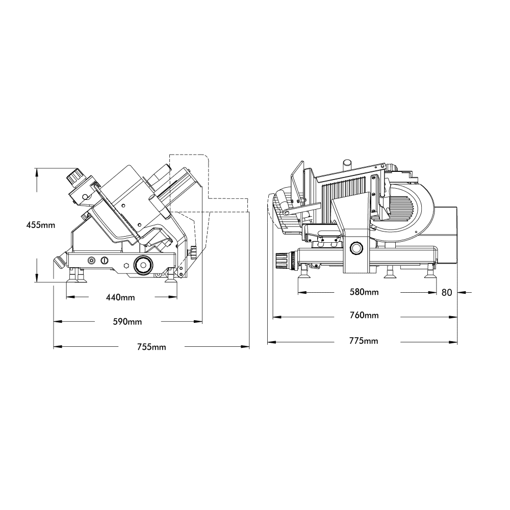 MEDOC MG350 Meat Slicer Technical Diagram - Commercial Butcher Slicing Machine Specifications