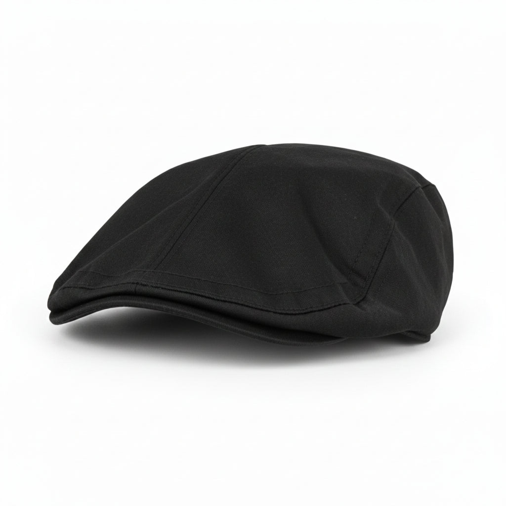 Black Chefs Flat Cap Medium Front View - Butcher Shop Food Hygiene Hat