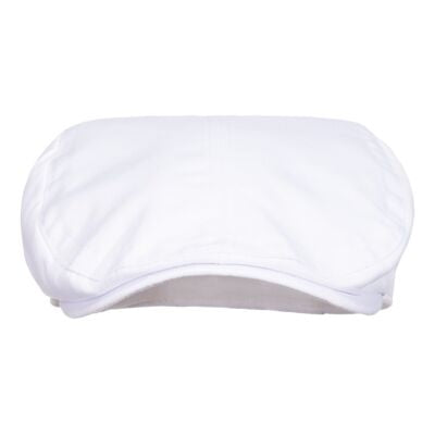 White Chefs Flat Cap Medium Front View - Professional Butcher Shop Hygiene Hat