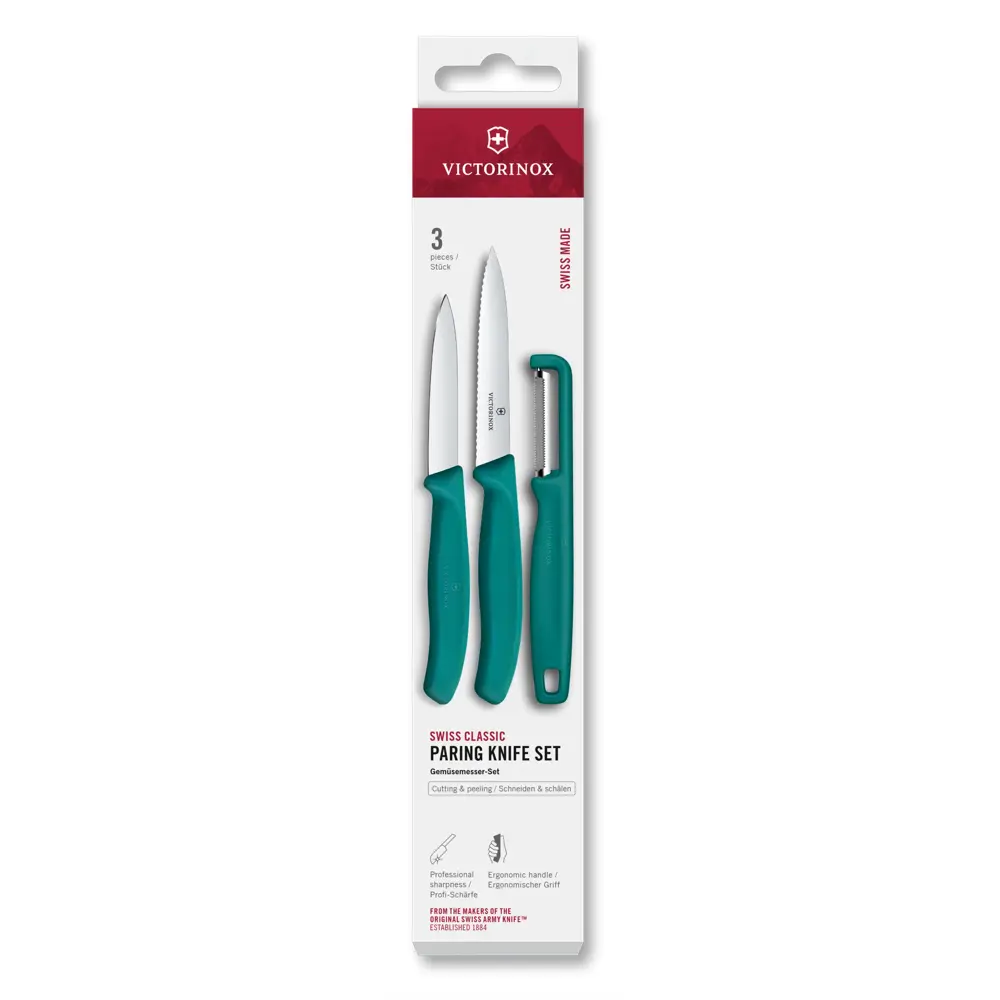 Victorinox Swiss Classic Paring Knives With Peeler 3pcs Green - Professional Kitchen Knife Set