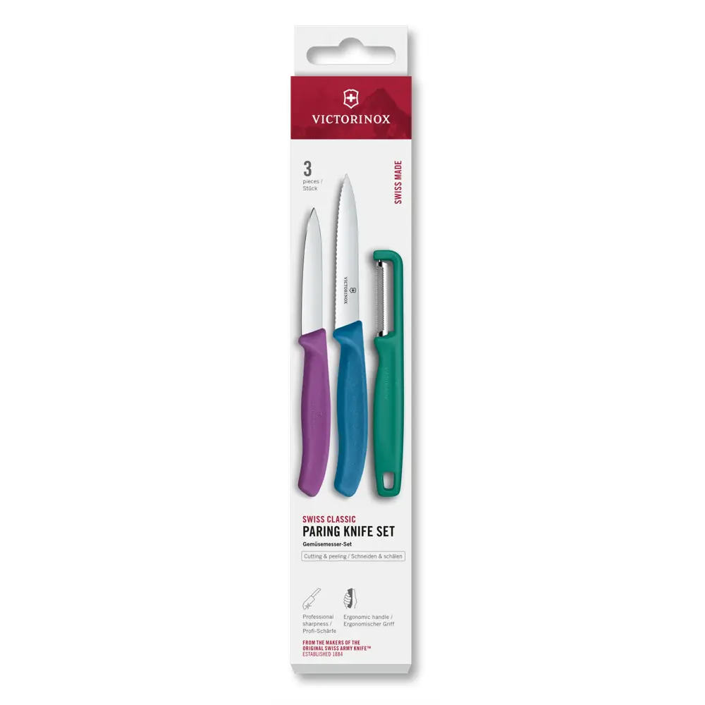Victorinox Swiss Classic Paring Knife 3pc Set with I-Peeler - Professional Kitchen Knife Set