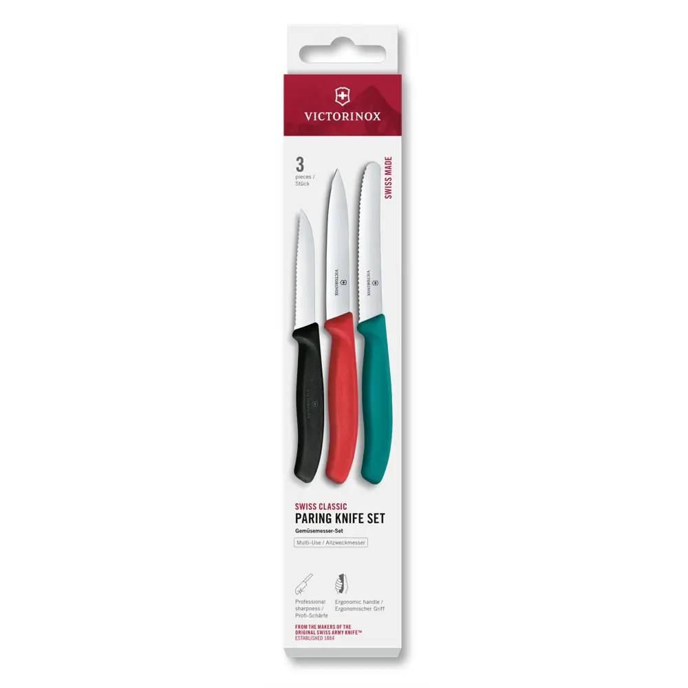 Victorinox Swiss Classic Paring Knife 3pc Set Black Red Green - Professional Kitchen Knife Collection