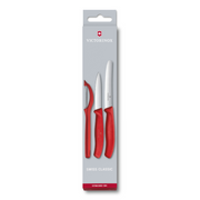 Victorinox Swiss Classic Paring Knife Set with Peeler Red - Professional Kitchen Paring Knife Set