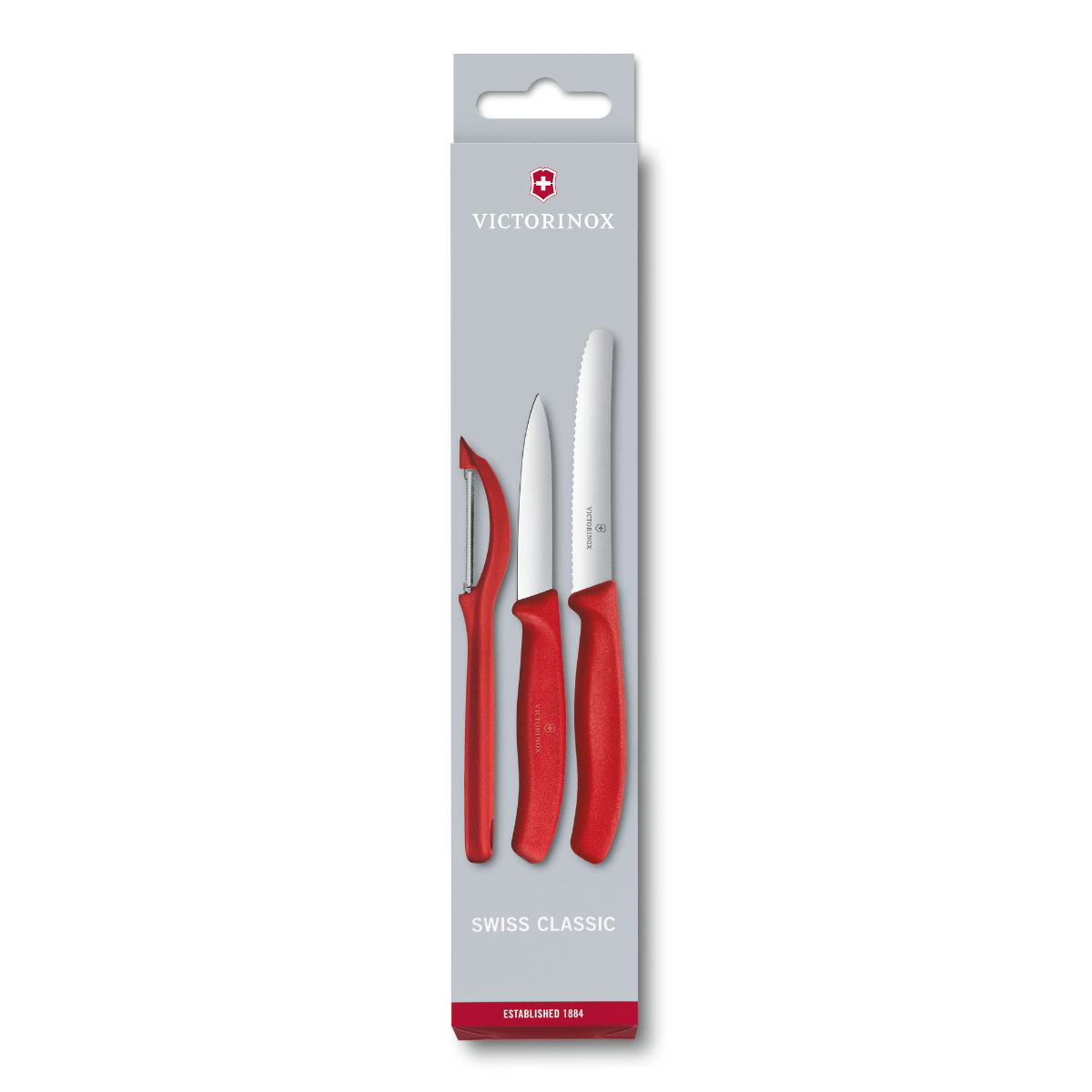 Victorinox Swiss Classic Paring Knife Set with Peeler Red - Professional Kitchen Paring Knife Set