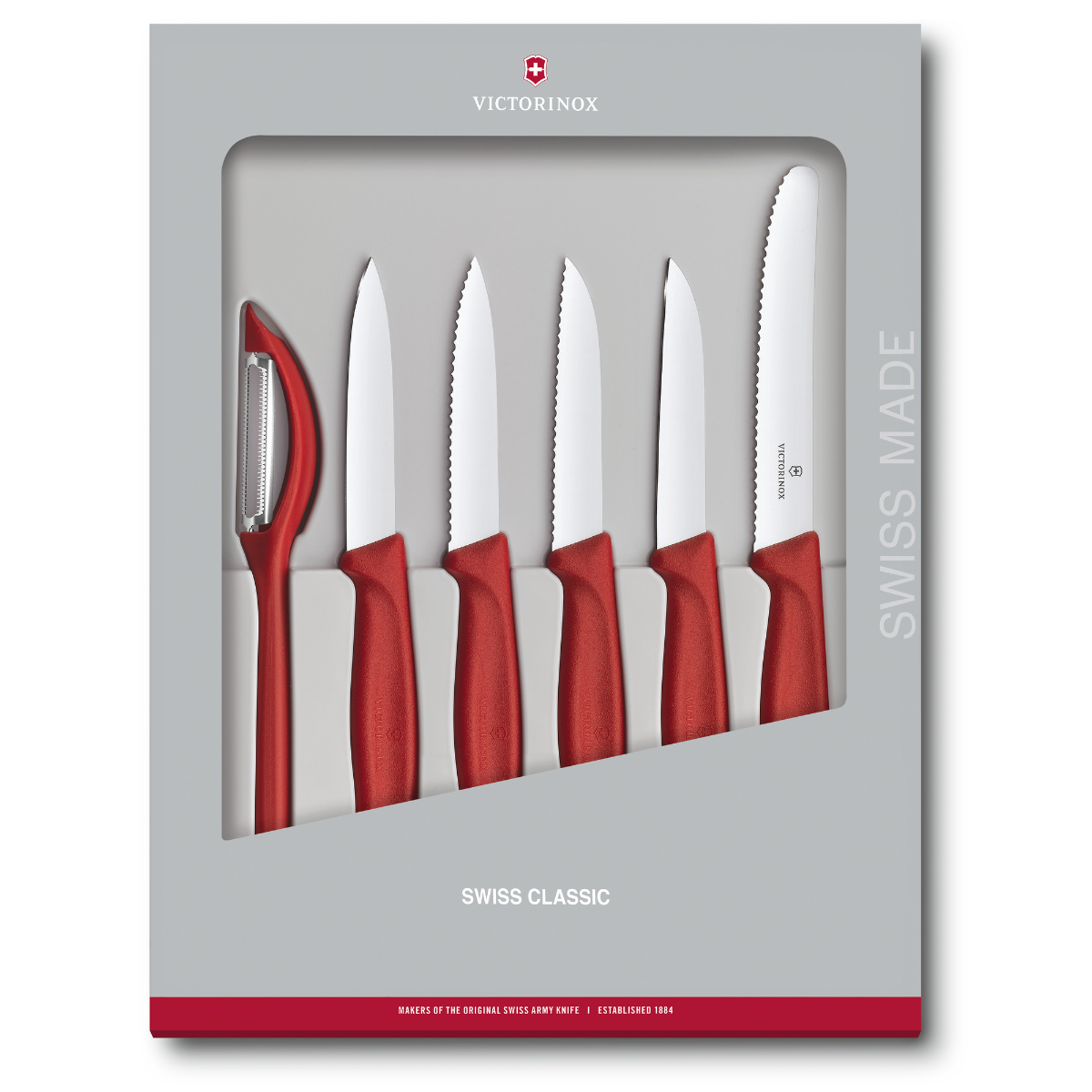 Victorinox Swiss Classic 6 Piece Paring Knife Set with Peeler Red - Professional Kitchen Knife Set