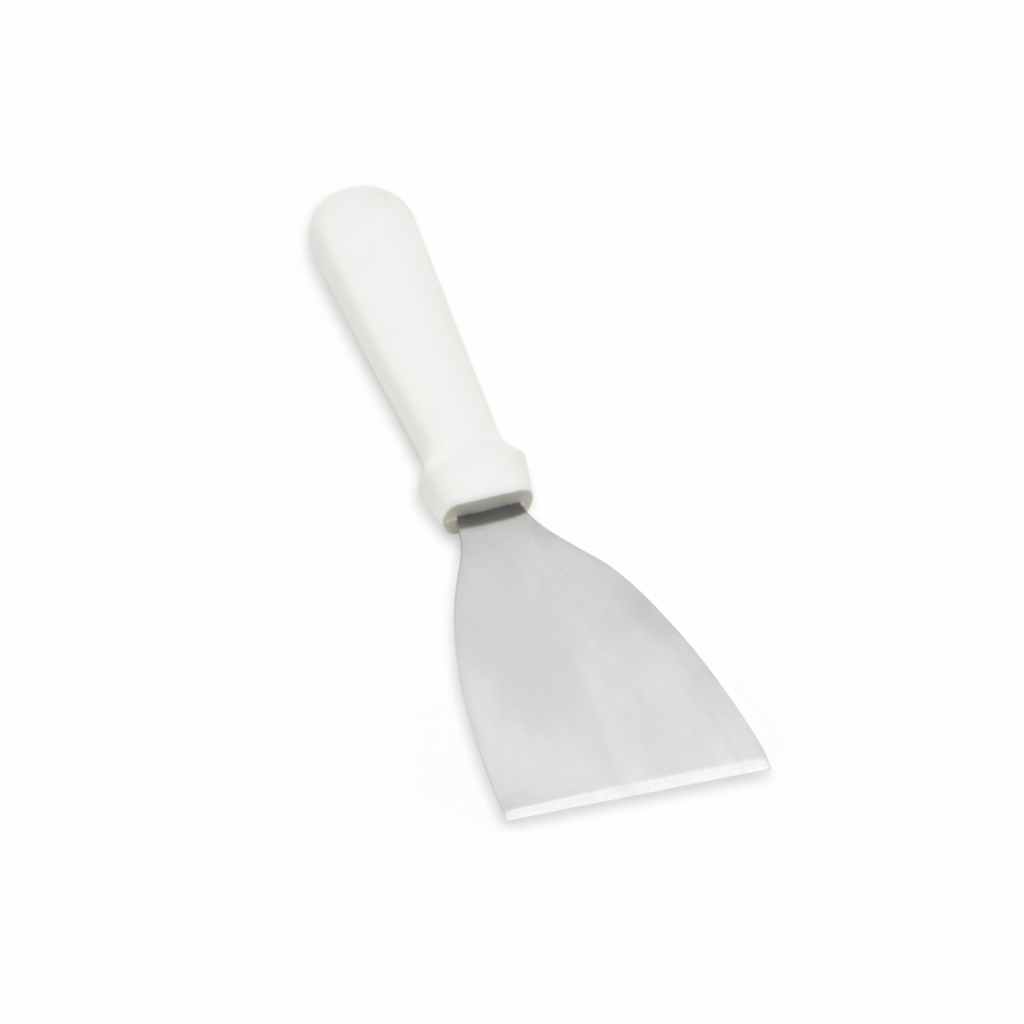 Tablecraft 3 Inch Stainless Steel Griddle Scraper - White Handle Kitchen Scraper Tool