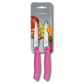 Victorinox 2x Paring Knife Pointed Tip Serrated & Straight Edge Pink