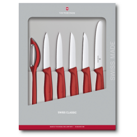 Victorinox - Swiss Classic - Paring Knife Set With Peeler - 6 Pcs - Red